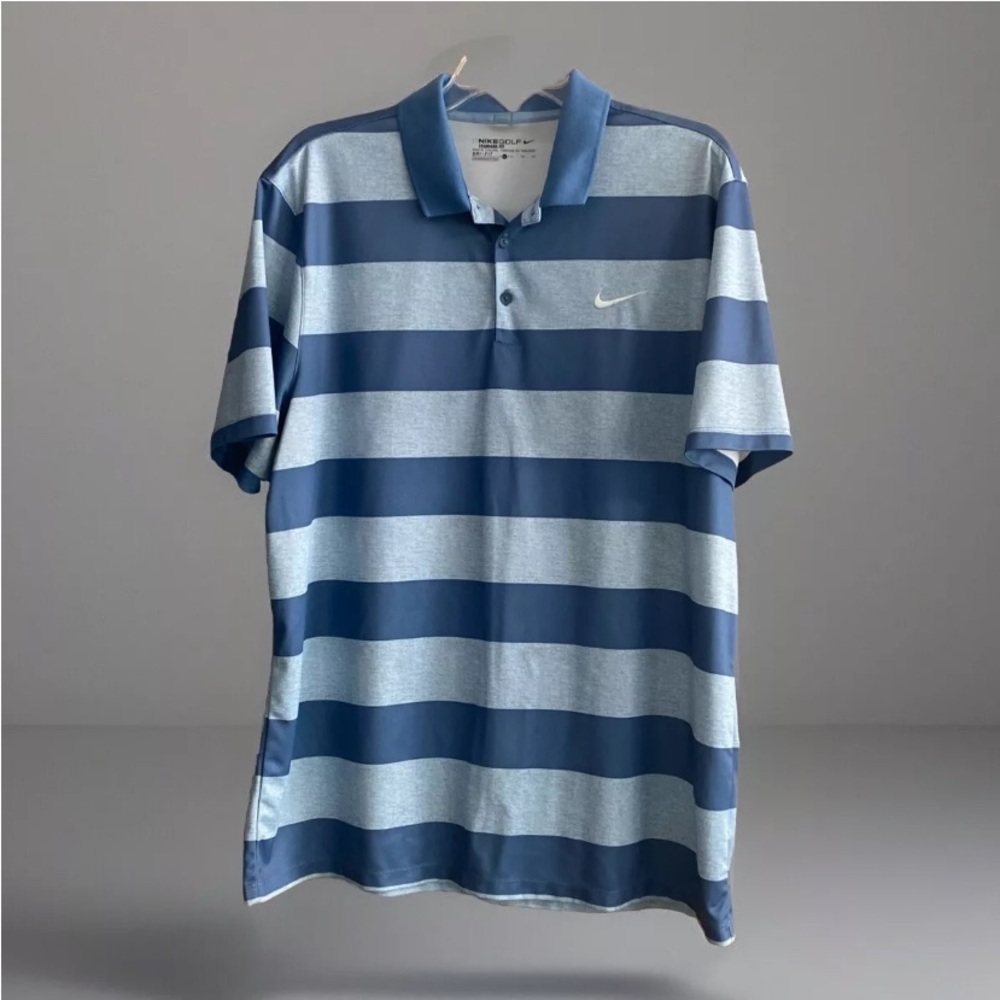 Nike Golf Standard Fit Polo Shirt Grayish Blue Stripe Dri-Fit Polyester Sz XL